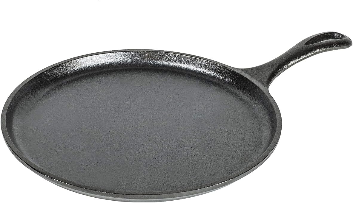 Lodge L9OG3 10.5 Inch Round Cast Iron Griddle Pre-Seasoned Surface Mad