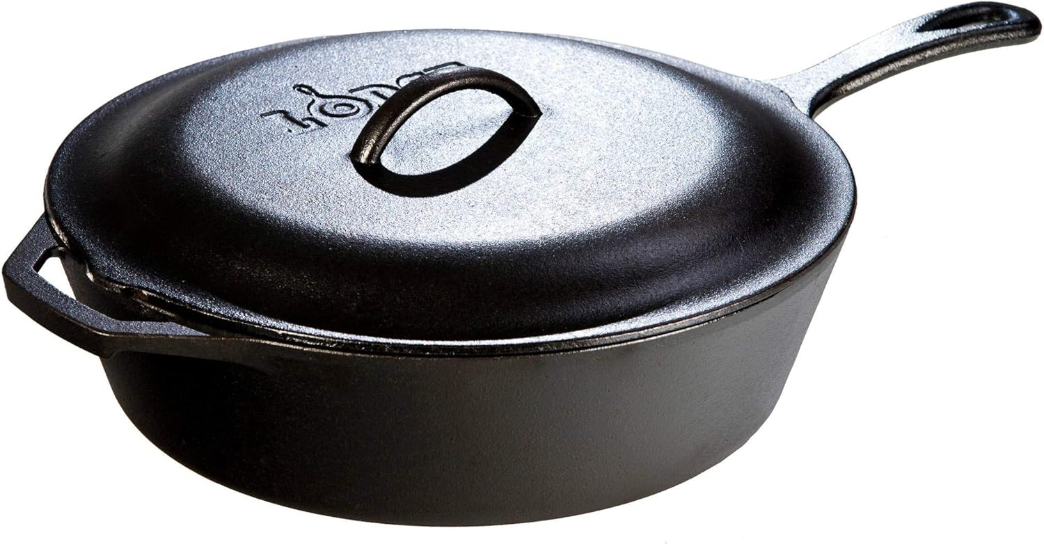 Lodge 5-quart pre-seasoned cast iron deep skillet with lid and assist 