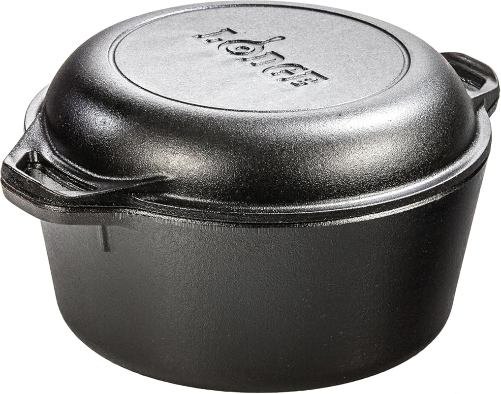 Lodge 5-Quart Pre-Seasoned Cast Iron Dutch Oven with Skillet Lid, Dual