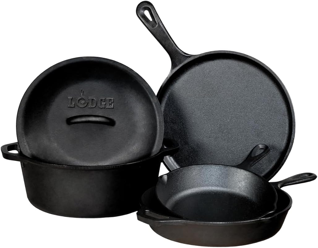 Lodge Pre-Seasoned Cast Iron 5-Piece Essential Cookware Set for Frying