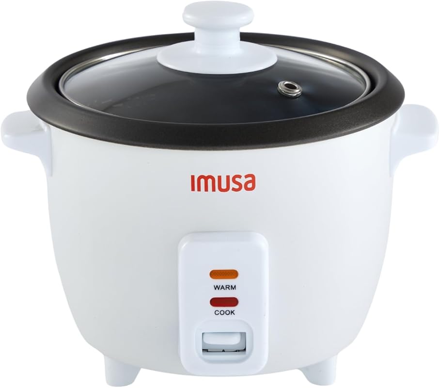 IMUSA GAU-00011 3-Cup (Uncooked) Rice Cooker, Nonstick Bowl, Compact E