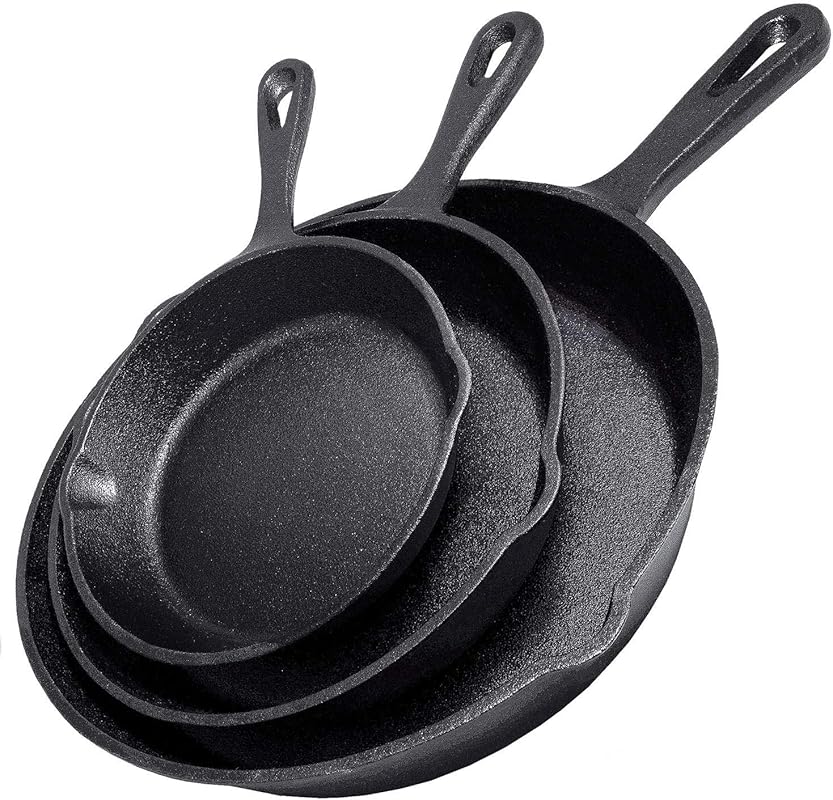 Heavy-duty 3-piece pre-seasoned cast iron skillet set 10, 8, 6-inch re