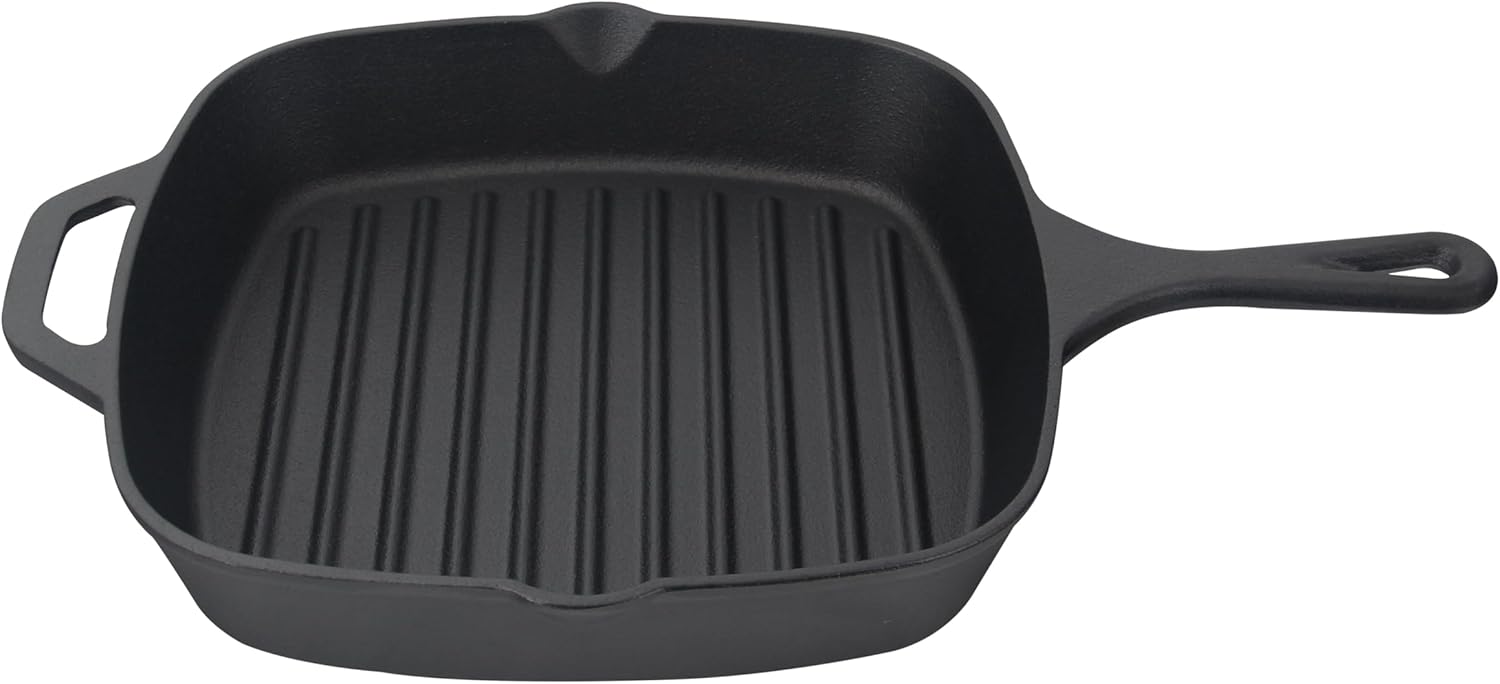 Jim Beam pre-seasoned 16-inch square cast iron skillet with ridges, pe