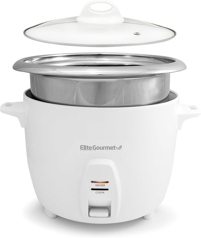 Elite Gourmet 20-Cup Rice Cooker with Stainless Steel Inner Pot and Ke