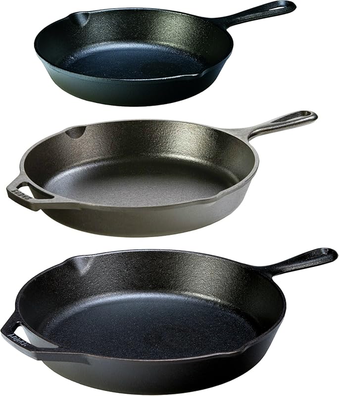 Lodge Seasoned Cast Iron 3-Skillet Bundle with 12-Inch, 10.25-Inch, an