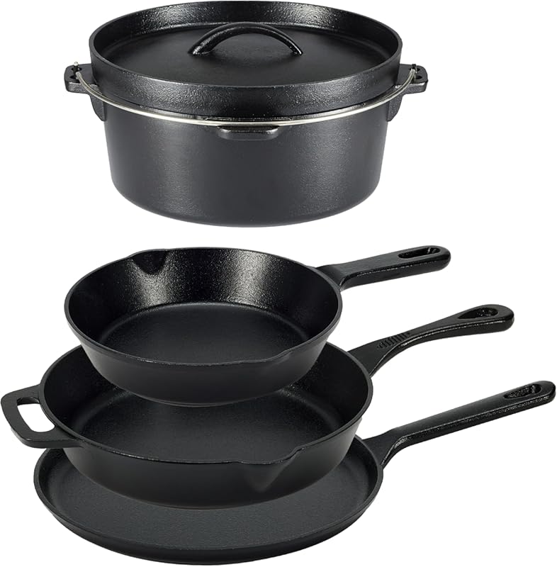Amazon Basics pre-seasoned 5-piece cast iron pots and pans cookware se