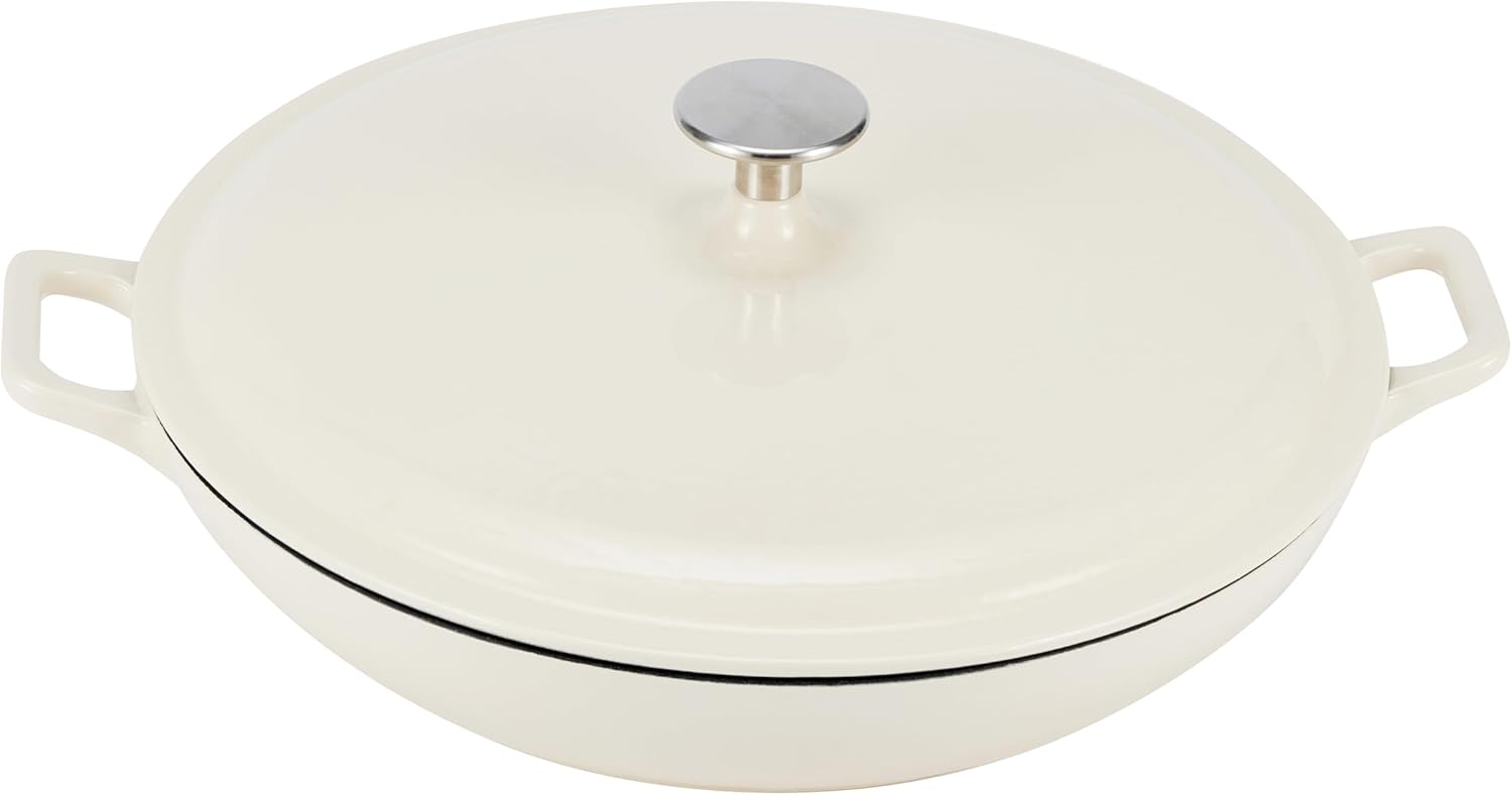 Amazon Basics 3.3-Quart enameled cast iron covered round casserole wit