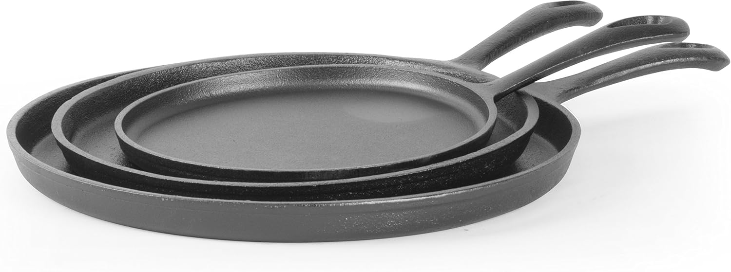 Commercial CHEF CHCI81012 3-Piece Pre-Seasoned Cast Iron Griddle Set —