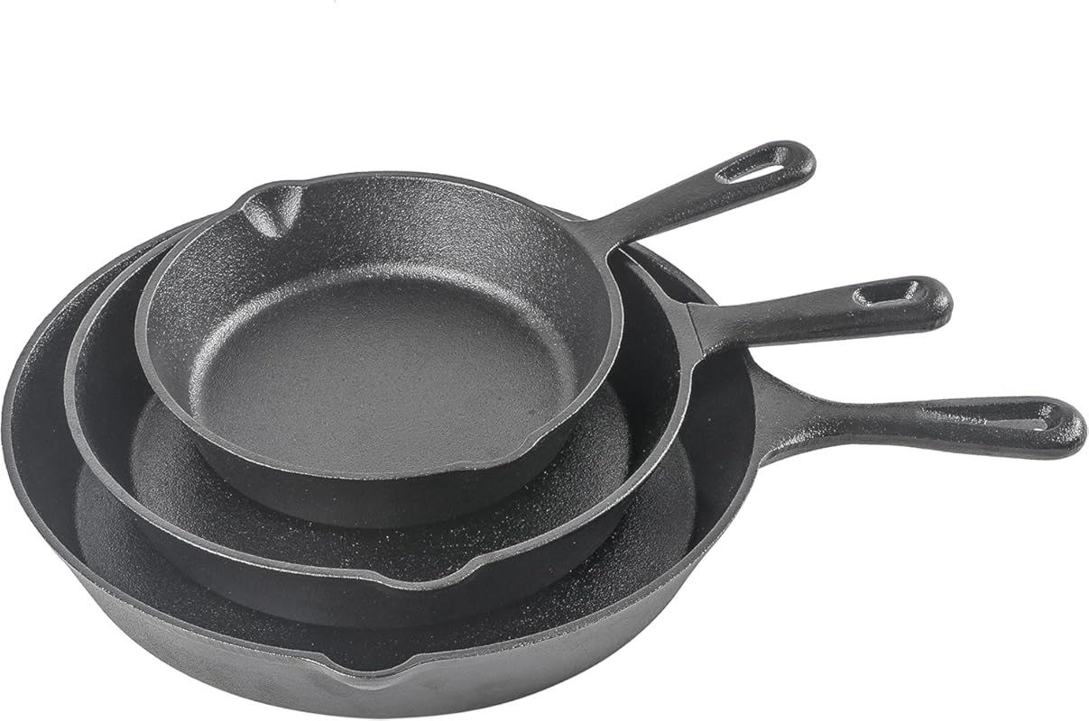 Commercial CHEF 3-Piece Pre-Seasoned Cast Iron Skillet Set — 8