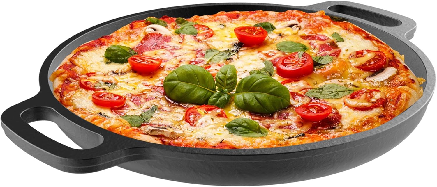 Classic Cuisine 13.25-Inch Pre-Seasoned Cast Iron Pizza Pan for Durabl