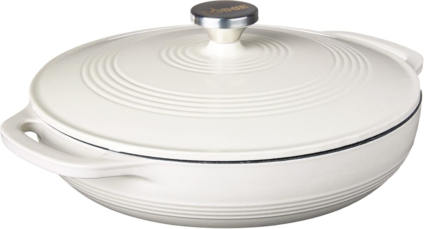 Lodge 3.6-Quart enameled cast iron round casserole with lid — dual han
