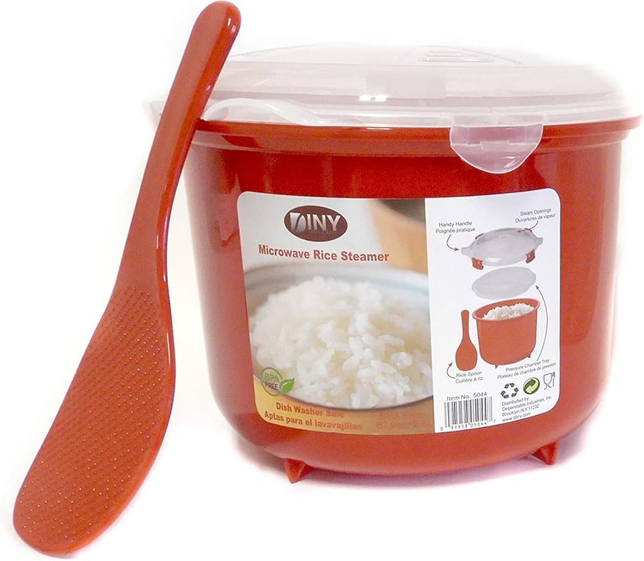 2.6L Red Microwave Rice Cooker and Steamer — BPA-Free, Dishwasher-Safe
