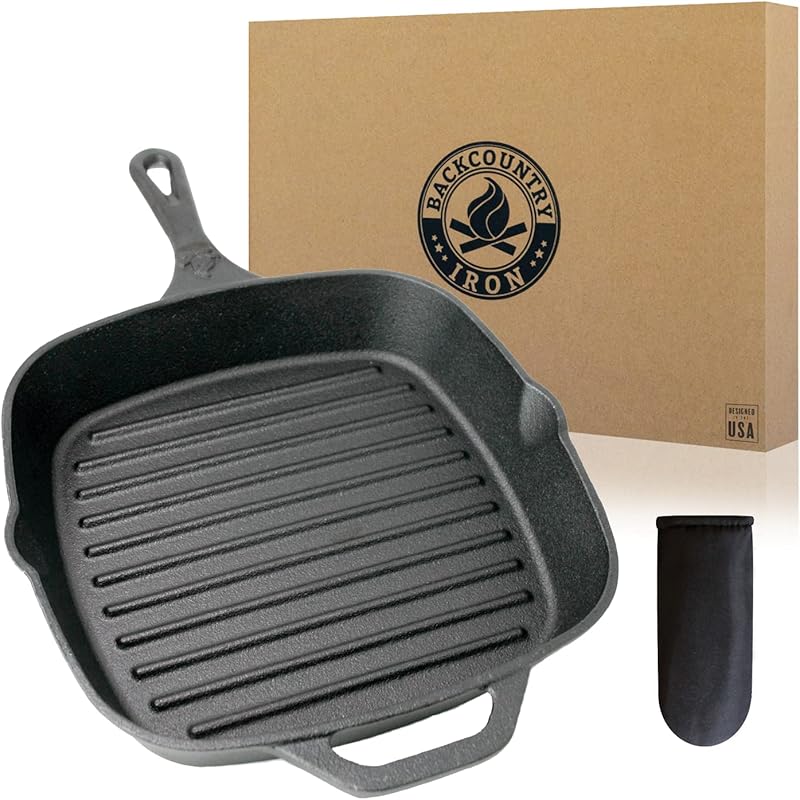 12 Inch Large Square Cast Iron Grill Pan Pre-Seasoned Surface for Gril