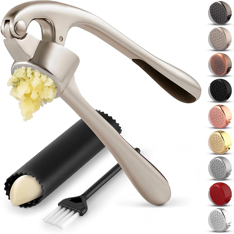 Zulay Kitchen Premium Garlic Press Set with Rust-Proof Tool, Ergonomic