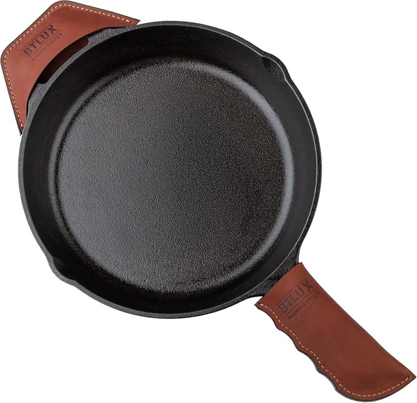 Full-grain leather cast iron handle covers, set of 2, proudly made in