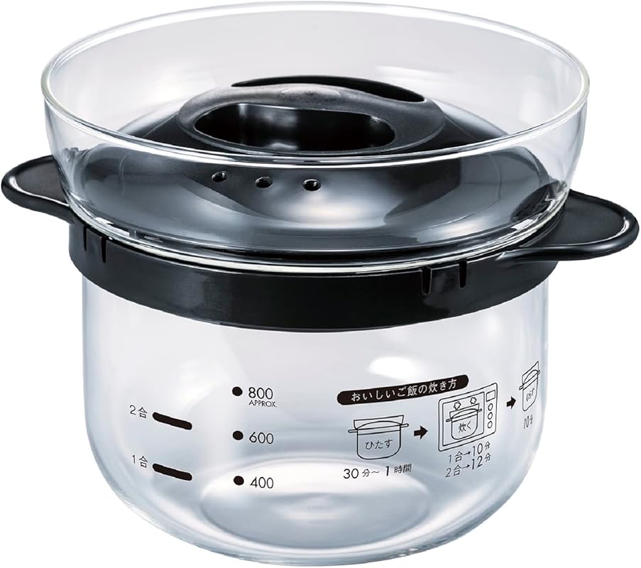 HARIO XRCN-2-B Glass Microwave Rice Pot for 1–2 Cups, Black, Made in J