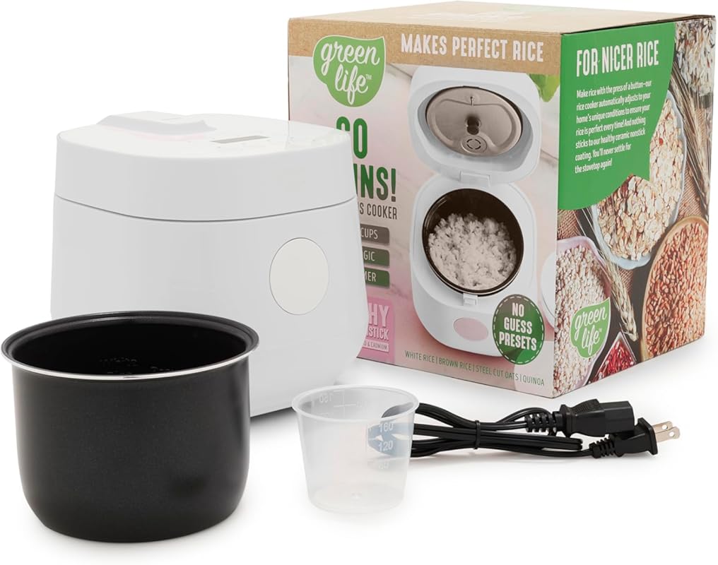 GreenLife Digital 2-Cup Rice Cooker with Removable PFAS-Free Ceramic P