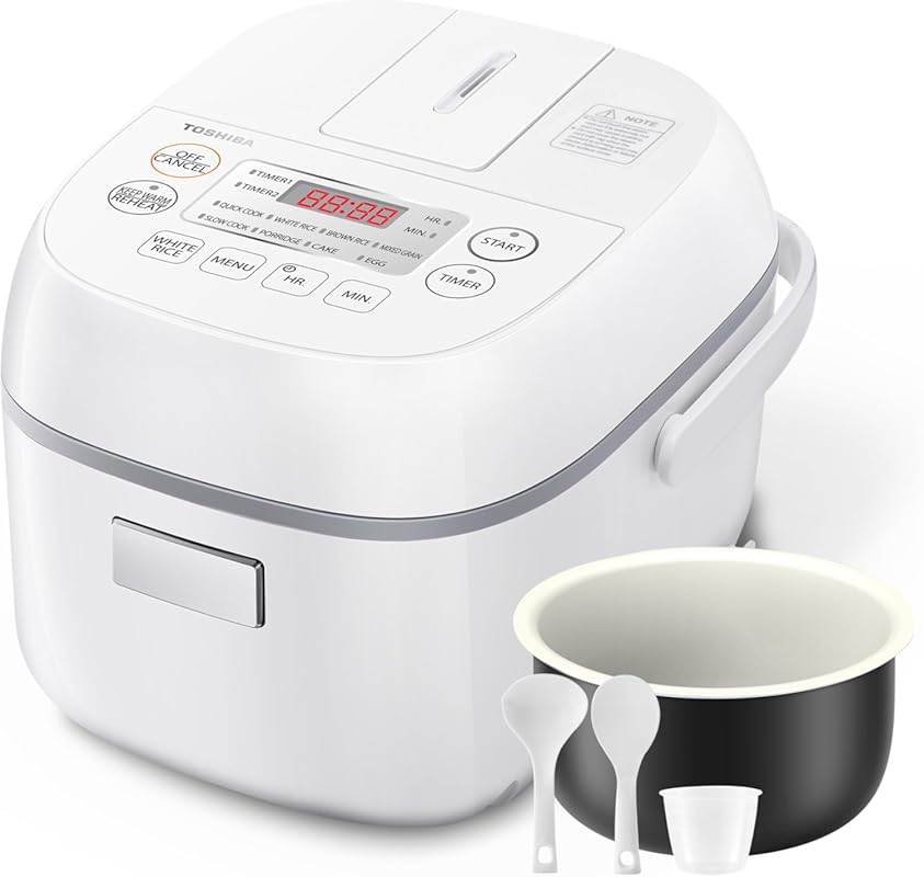 Toshiba 3-Cup Mini Rice Cooker with Steamer, Fuzzy Logic One-Touch Coo