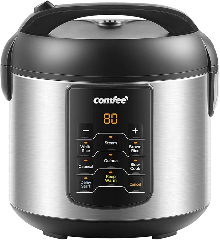 COMFEE' 2QT 6-in-1 Stainless Steel Rice Cooker Multi-Cooker, 8-Cup Coo
