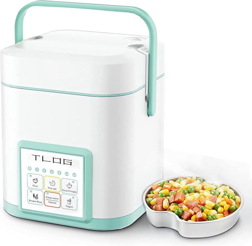 TLOG 2.5-Cup Mini Rice Cooker with Healthy Ceramic Coating, Steamer Fu