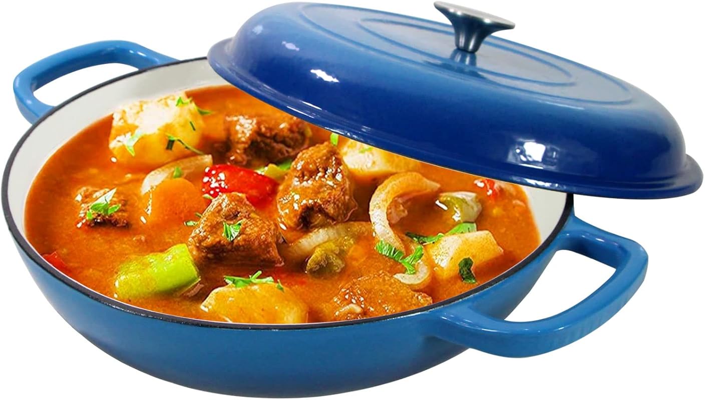 Enameled Cast Iron 3.8 Qt Dutch Oven Braiser with Lid, Dual Handles, O