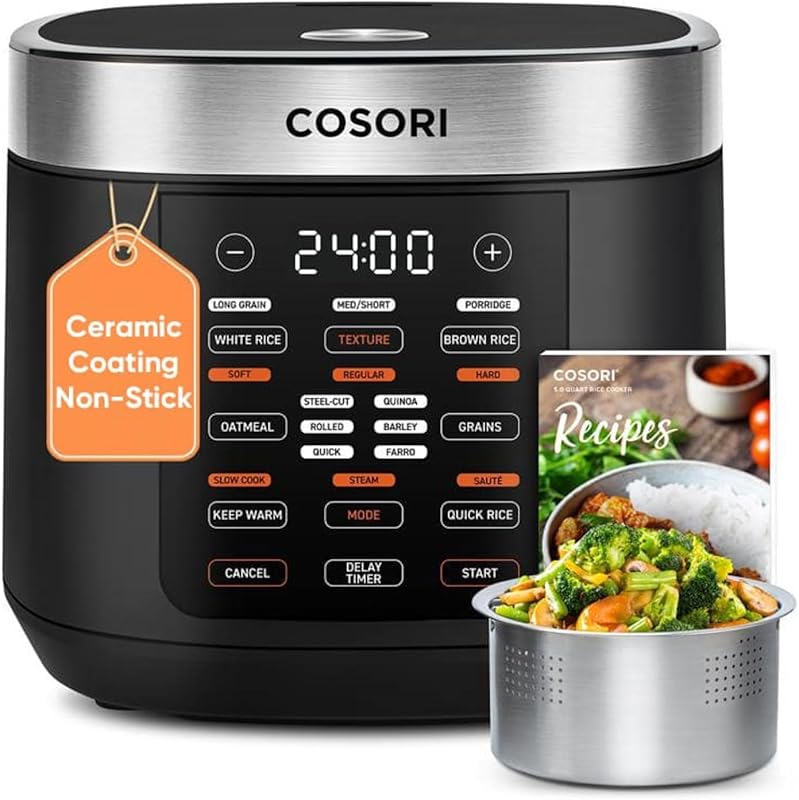 COSORI 10-Cup Rice Cooker with Nonstick Ceramic Pot, 18 Fuzzy Logic Pr