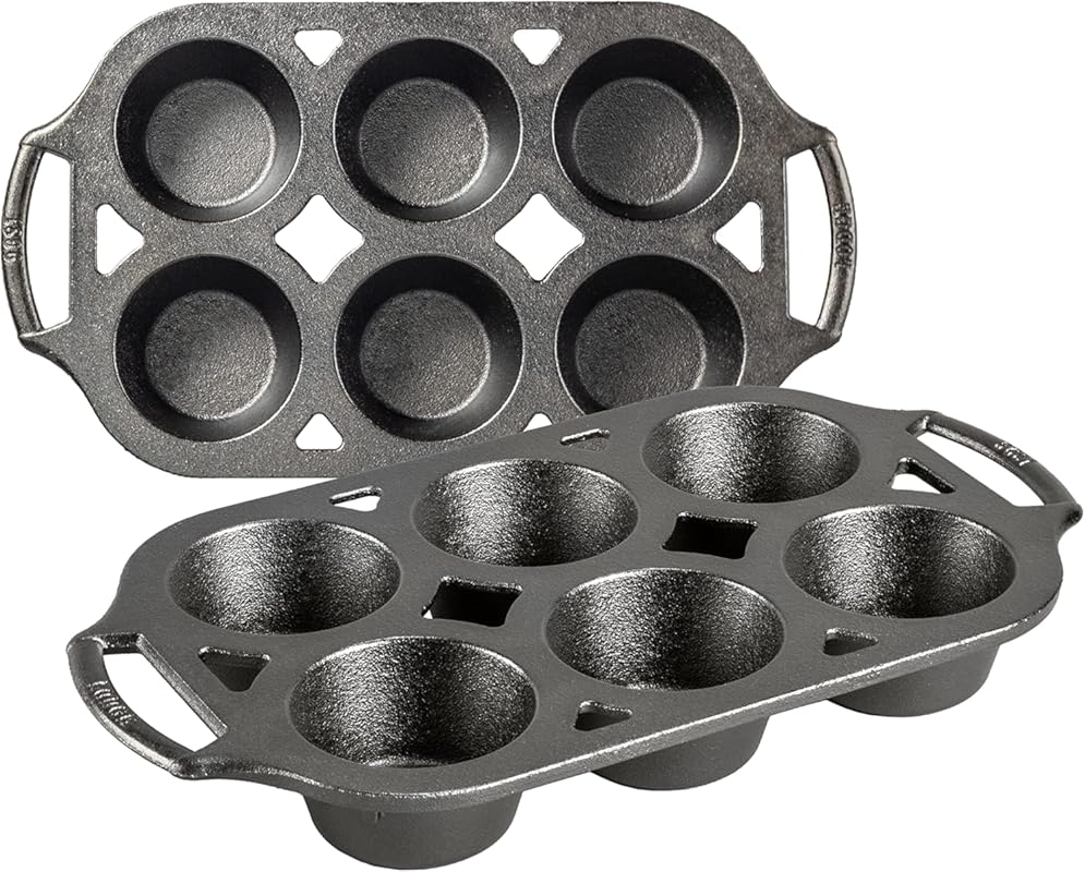 Lodge Pre-Seasoned Cast Iron Muffin Pan Set of 2 for Even Heating and