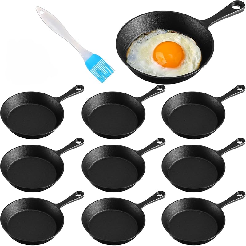 Remerry 10-Set 4-Inch Mini Cast Iron Skillets Bundle, Nonstick Sizzlin