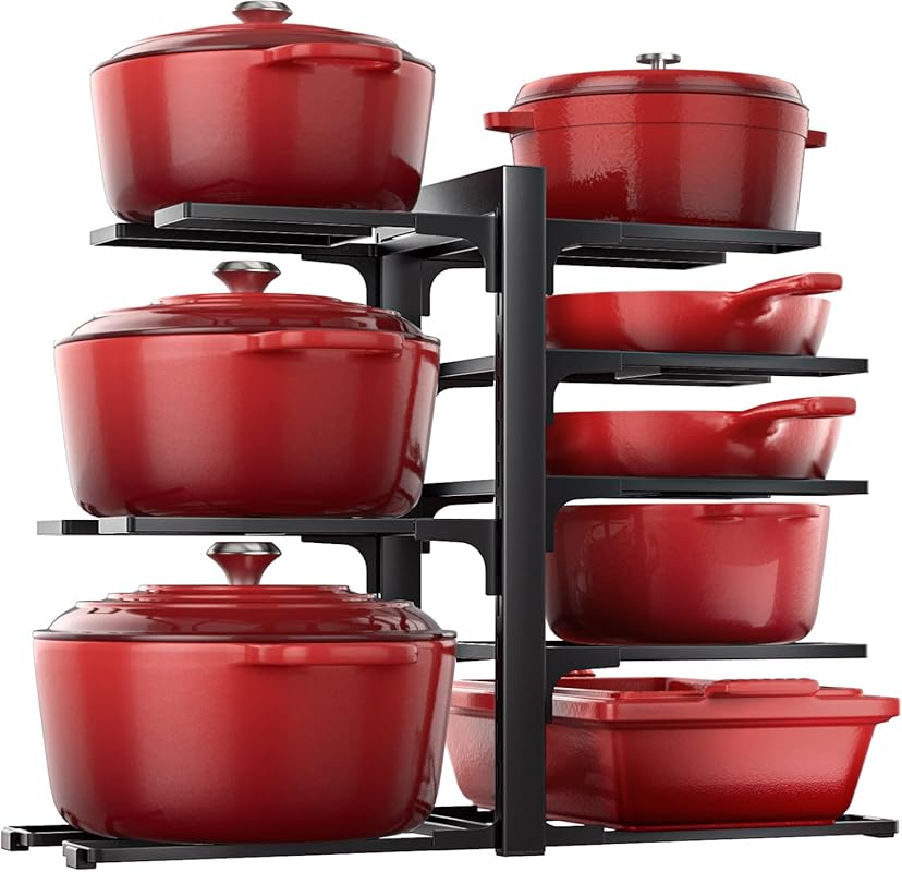 ORDORA 8-Tier Adjustable Heavy Duty Pot and Pan Organizer Rack for Cab