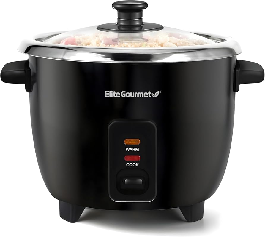 Elite Gourmet 6-Cup Electric Rice Cooker with Stainless Inner Pot, Sou