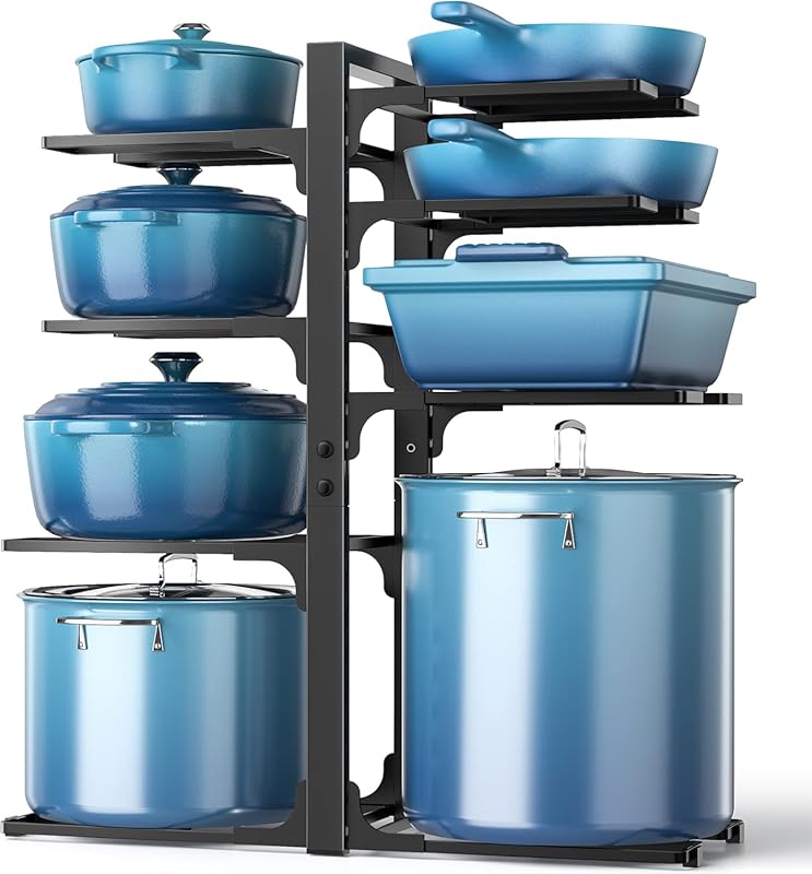 ORDORA 8-Tier Adjustable Heavy Duty Pot and Pan Organizer for Large St