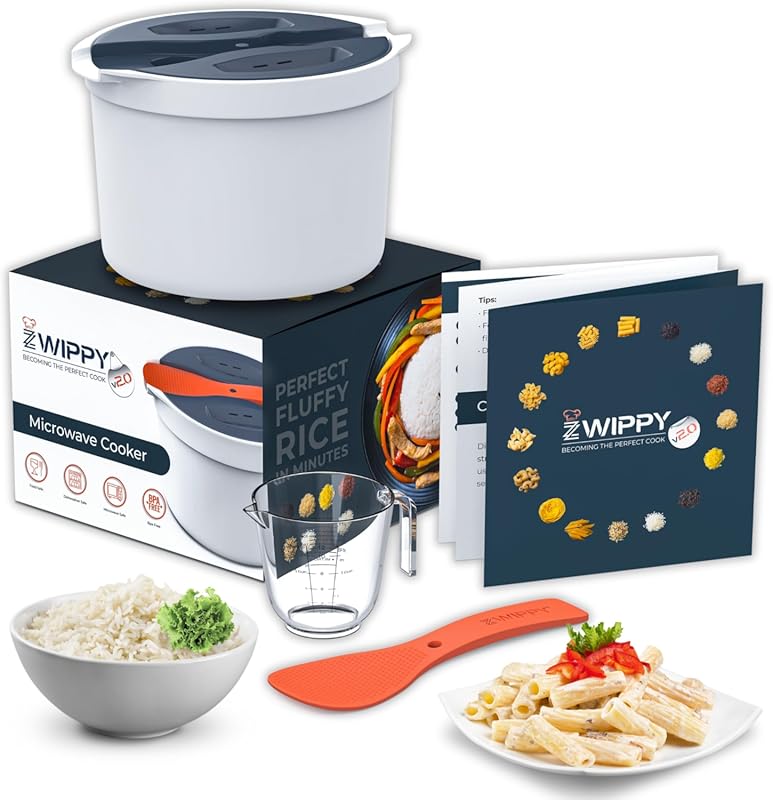 Microwave Rice and Pasta Cooker with Strainer — Mess-Free, Dishwasher-
