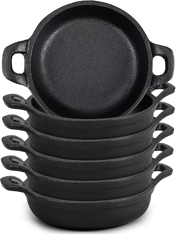 6-Pack Mini Cast Iron Skillets 5x5x1.3-Inch, Oven-Safe Black Ramekins