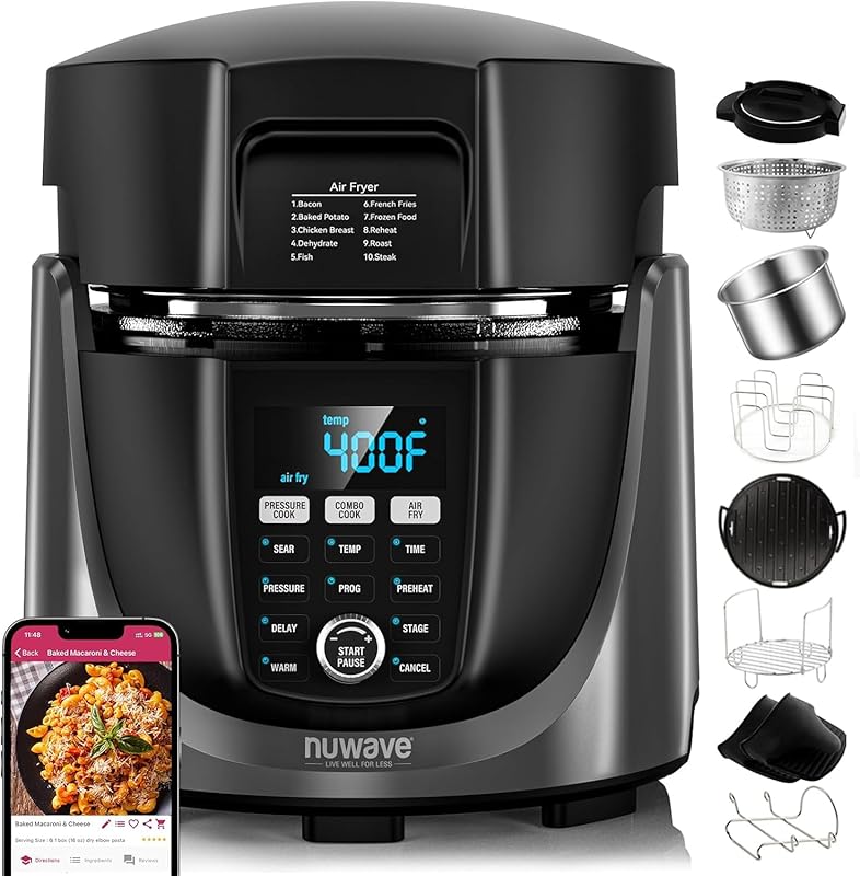 Nuwave Duet 540-in-1 Air Fryer, Pressure Cooker & Grill Combo with 3 R