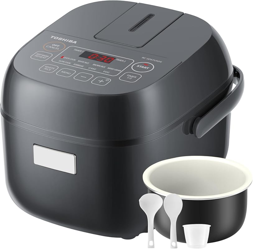 Toshiba 3-Cup Rice Cooker with LCD, 8 Cooking Functions for Rice, Oatm