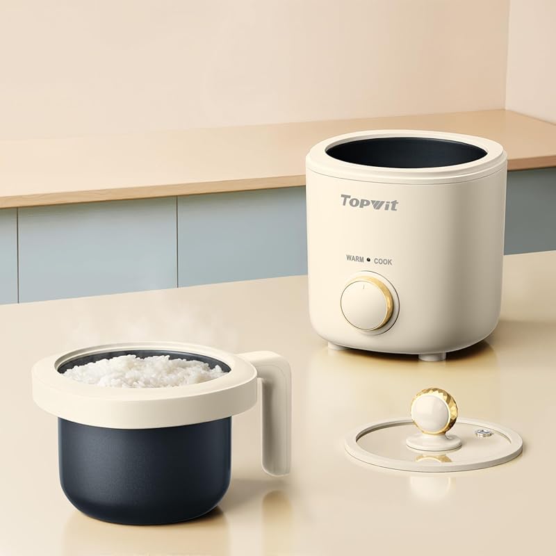 TOPWIT Mini Rice Cooker 2-Cup Uncooked/1.2L Capacity, Nonstick BPA-Fre
