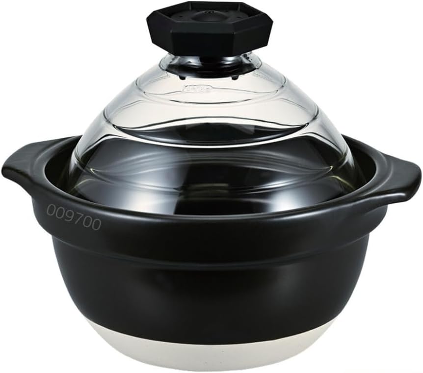 HARIO GNR-200-B-W Glass-Lid Rice Pot, 2–3 Cups, Heat-Resistant Visible