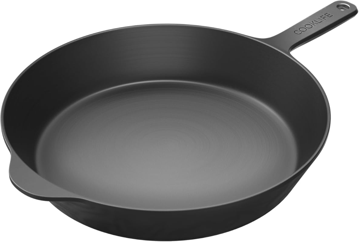 COOKLIFE 12-inch Lightweight Pre-Seasoned Cast Iron Skillet with Smoot