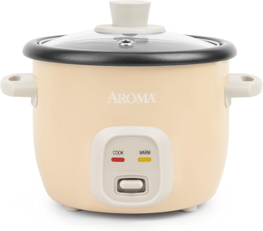 Aroma 2-Cup Mini Rice Cooker 1-Qt – 4-Cup Cooked Grain, Soup & Oatmeal