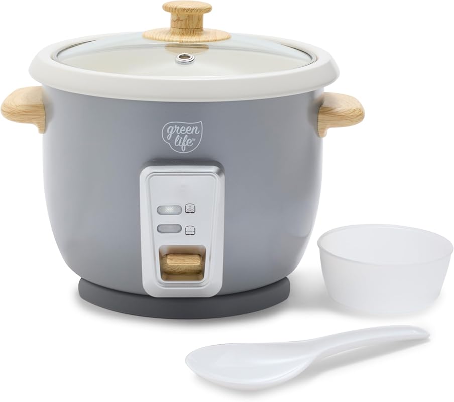 GreenLife compact rice cooker with removable PFAS-free ceramic nonstic