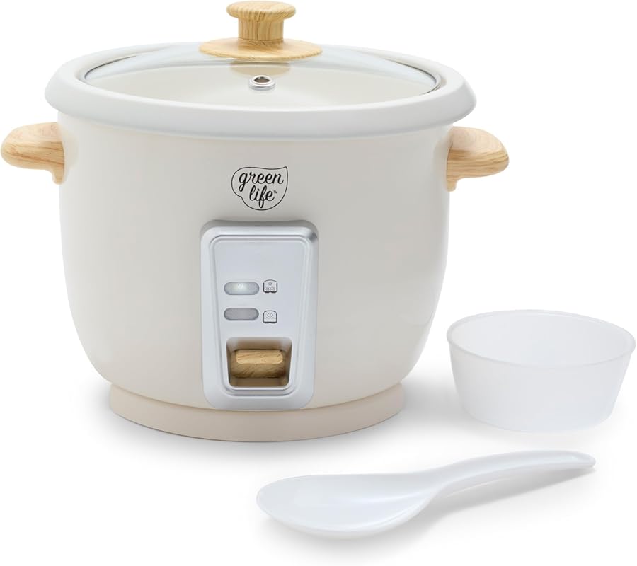 GreenLife 3-Cup Ceramic Rice Cooker, PFAS-Free Removable Pot, Auto Kee