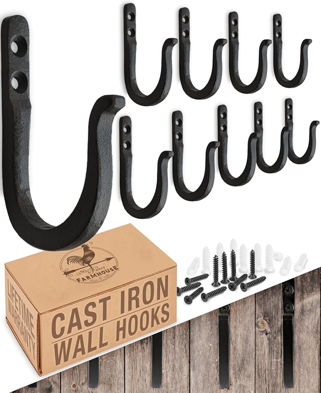 Railroad Spike 10-Pack Cast Iron Hooks with Two Mounting Holes — Handm