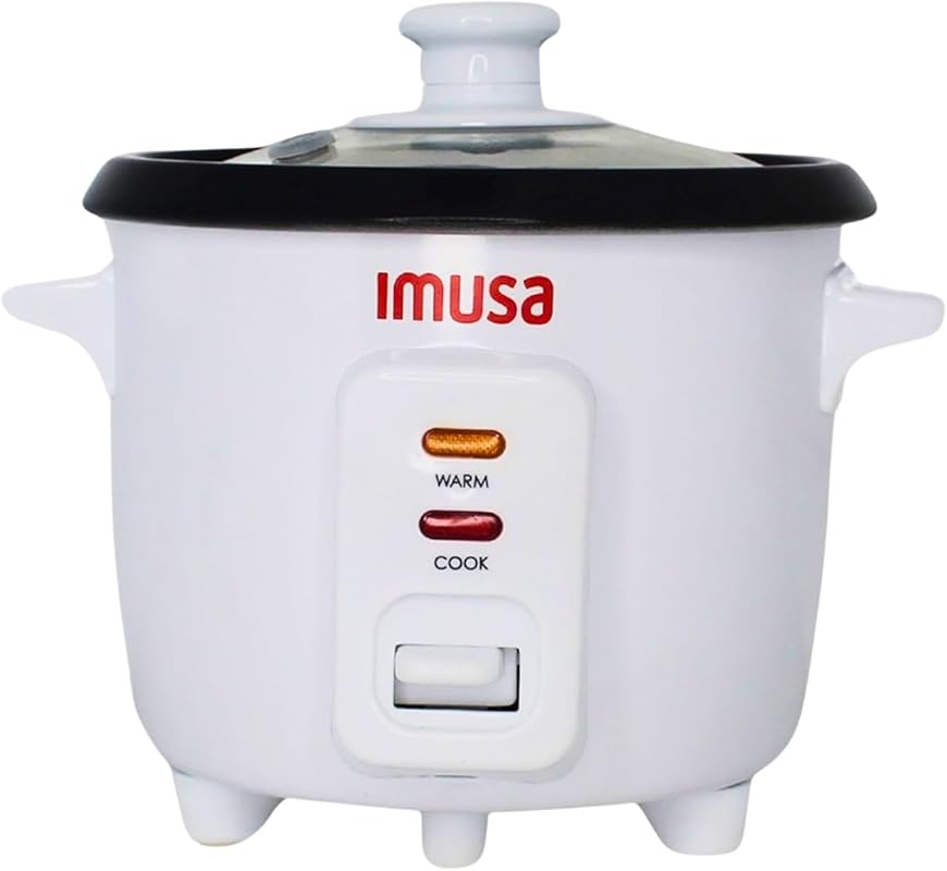 IMUSA 1.5-Cup Electric Ceramic Rice Cooker, Compact White Design, Nons