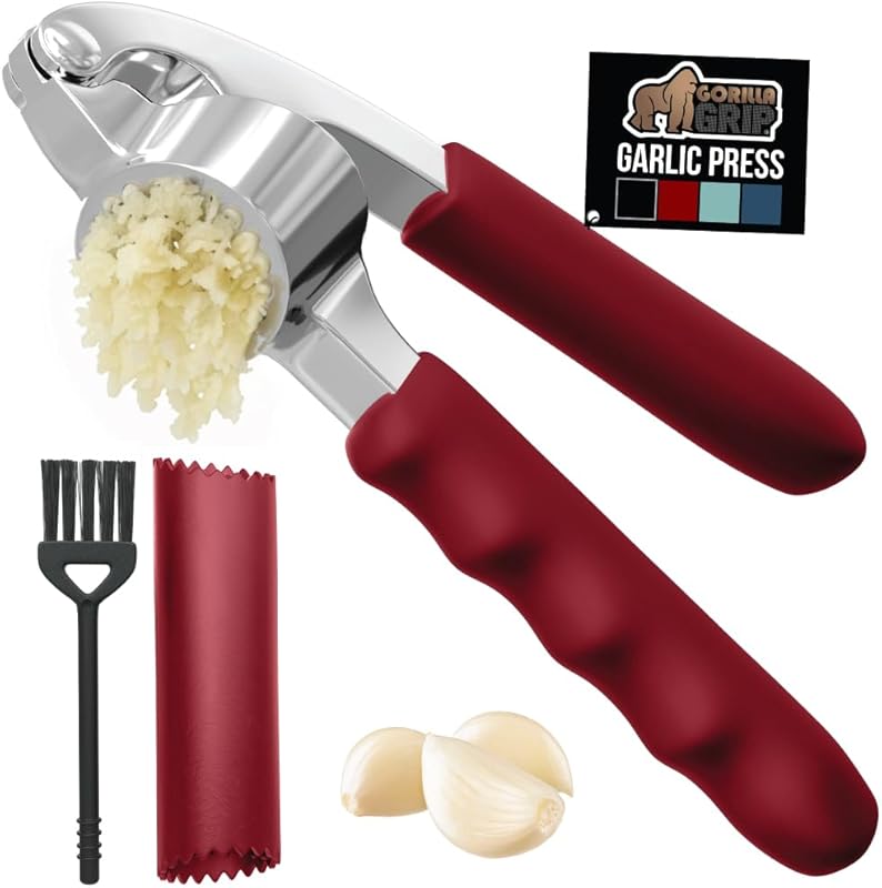 GORILLA GRIP heavy-duty garlic press and peel set with large ergonomic