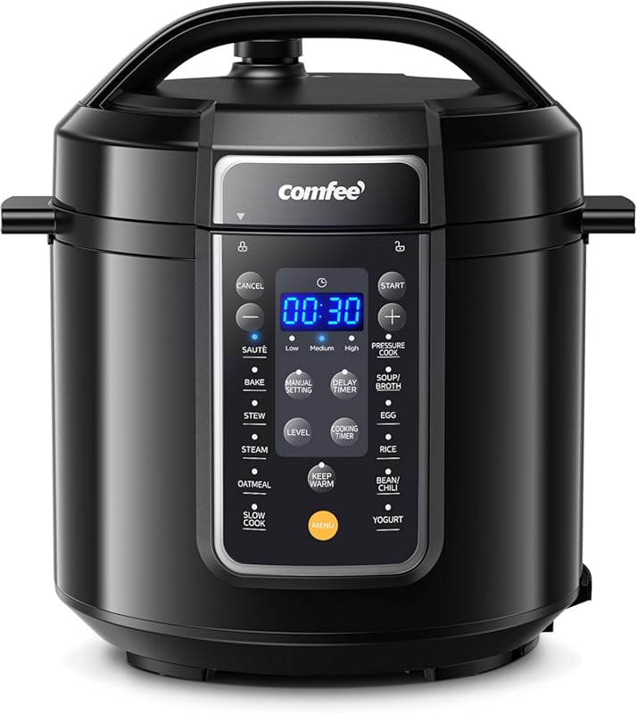 COMFEE' 6-Quart 9-in-1 Electric Pressure Cooker with 14 Presets for Ri