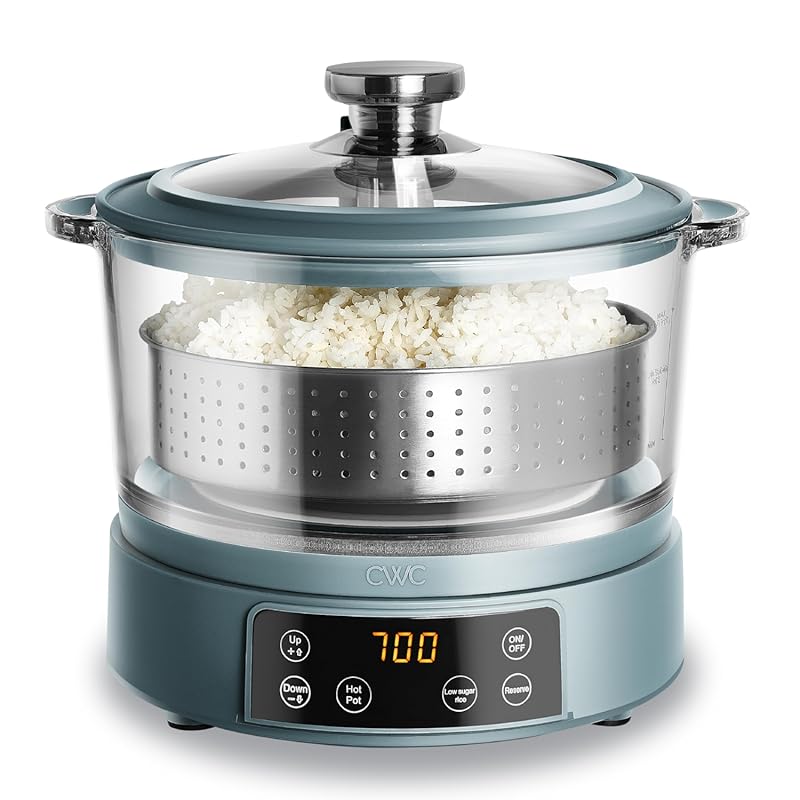 COOK WITH COLOR 3L Glass Low-Carb Mini Rice Cooker — Auto-Lift Filter 