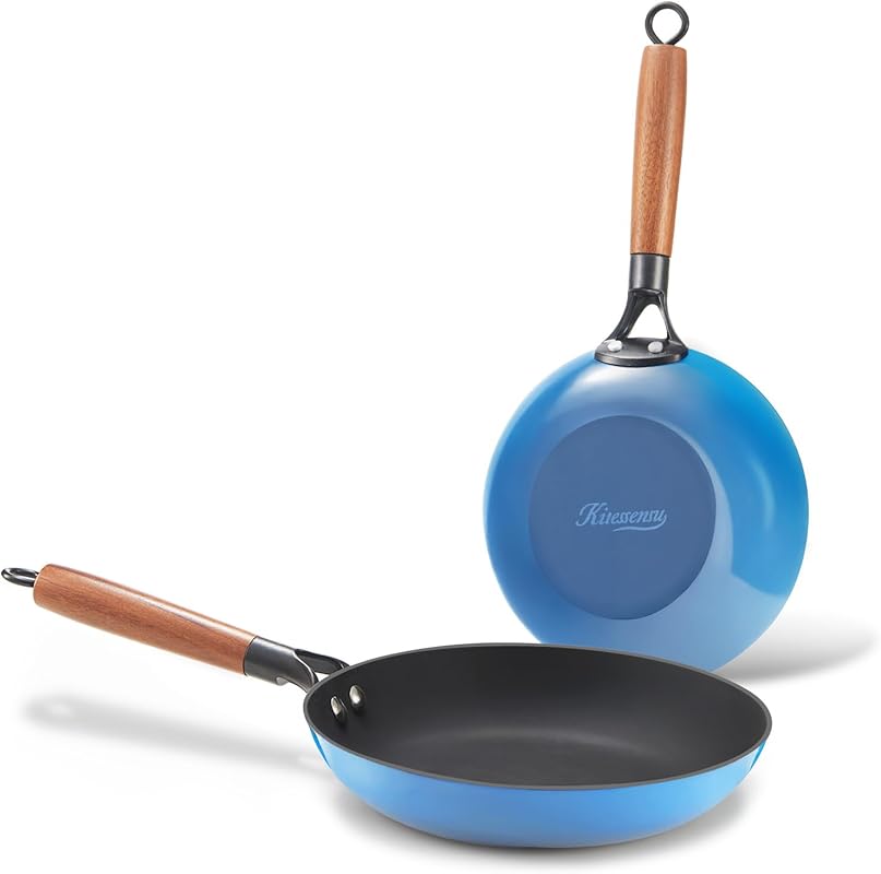 KITESSENSU Cobalt Blue Enameled 10- and 12-inch Cast Iron Skillet Set,