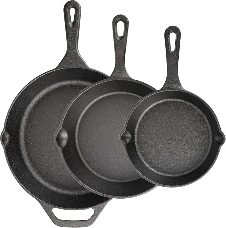 Heavy-Duty Pre-Seasoned Cast Iron 3-Piece Skillet Set (6, 8, 10\