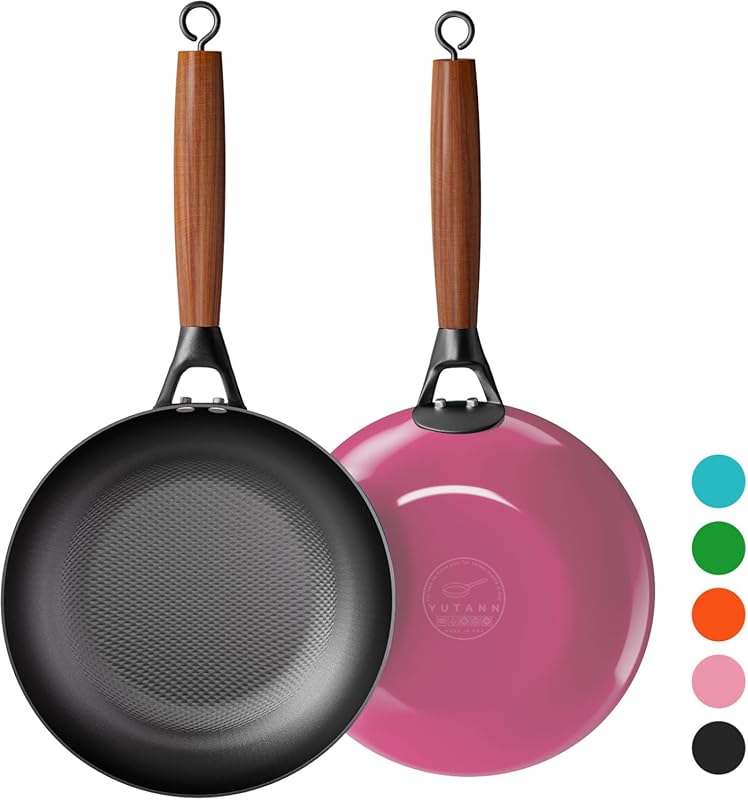 YUTANN 12-inch Ceramic Cast Iron Skillet, Pre-Seasoned, Lightweight wi