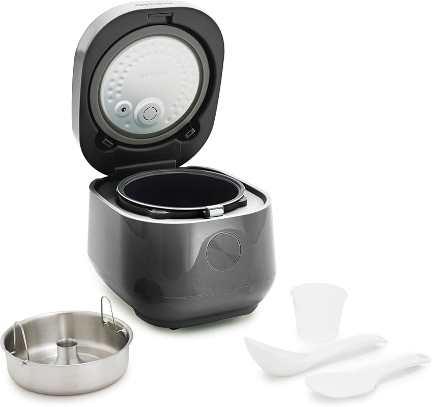 GreenPan 8-Cup Rice Cooker with Fuzzy Logic, 10 One-Touch Presets, PFA